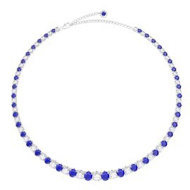 Eternity 30ct Sapphire and Diamond CZ Rhodium plated Silver Graduated Tennis Necklace