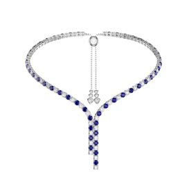 Eternity Asymmetric Drop Sapphire and Diamond CZ Rhodium plated Silver Tennis Necklace