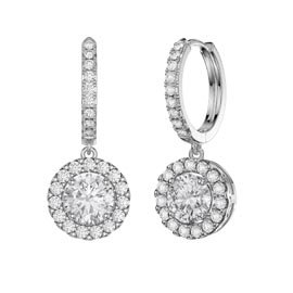 Eternity 2ct White Sapphire Halo Drop Hoop Earrings in Platinum plated Silver