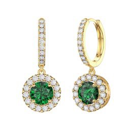 Eternity 2ct Emerald CZ and White Sapphire Halo Drop Hoop Earrings in 18ct Gold Vermeil