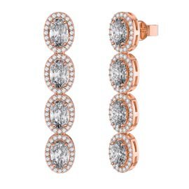 Eternity 4ct White Sapphire Oval Halo 18ct Rose Gold Vermeil Drop Earrings