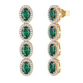 Eternity 4ct Emerald CZ and White Sapphire Oval Halo 18ct Gold Vermeil Drop Earrings