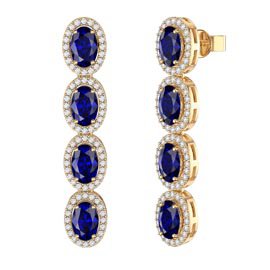 Eternity 4ct Blue and White Sapphire Oval Halo 18ct Gold Vermeil Drop Earrings