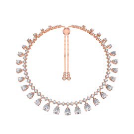 Princess Graduated Pear Drop White Sapphire 18ct Rose Gold Vermeil Choker Tennis Necklace