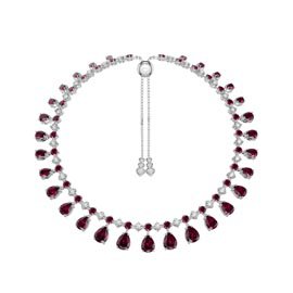 Princess Graduated Pear Drop Ruby and White Sapphire Platinum plated Silver Choker Tennis Necklace