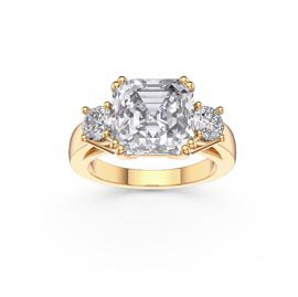 Princess 4ct White Sapphire Asscher Cut 9ct Yellow Gold Three Stone Proposal Ring