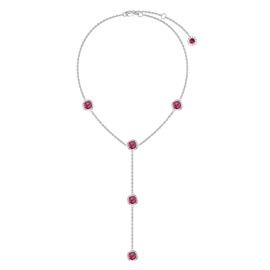 Ruby By the Yard Platinum plated Silver Lariat Necklace