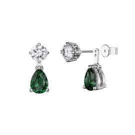Charmisma 6ct Emerald CZ Platinum Plated Silver Pear Earring Set