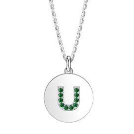 Charisma Emerald Pave Platinum plated Silver Alphabet Pendant U