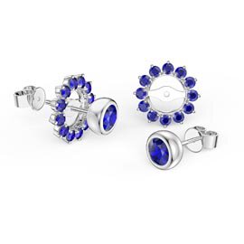 Infinity Sapphire Platinum plated Silver Stud Gemburst Earrings Halo Jacket Set