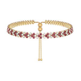 Eternity Three Row Ruby and Diamond CZ 18ct Gold plated Silver Adjustable Choker Tennis Necklace