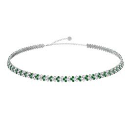 Eternity Three Row Emerald and Diamond CZ Silver Adjustable Choker Tennis Necklace