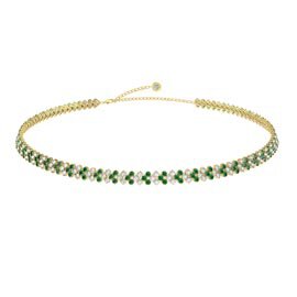Eternity Three Row Emerald and Diamond CZ 18ct Gold plated Silver Adjustable Choker Tennis Necklace