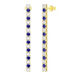 Eternity Blue and White Sapphire 18ct Gold Vermeil Line Drop Earrings