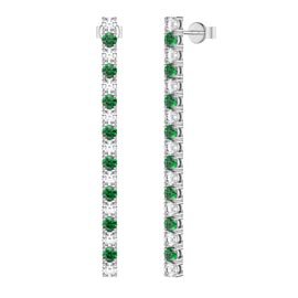 Eternity Emerald and White Sapphire Platinum Plated Silver Line Drop Earrings