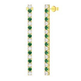 Eternity Emerald and Moissanite 18ct Gold Vermeil Line Drop Earrings