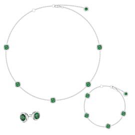 Emerald By the Yard Platinum plated Silver Jewellery Set