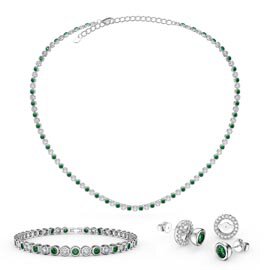 Infinity Emerald and White Sapphire Platinum plated Silver Jewellery Set