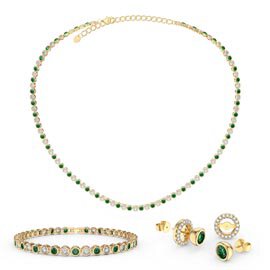 Infinity Emerald and Diamond CZ 18ct Gold plated Silver Jewellery Set