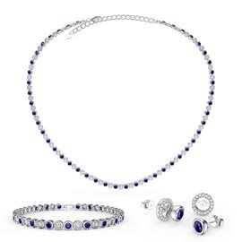 Infinity Sapphire CZ Rhodium plated Silver Jewellery Set