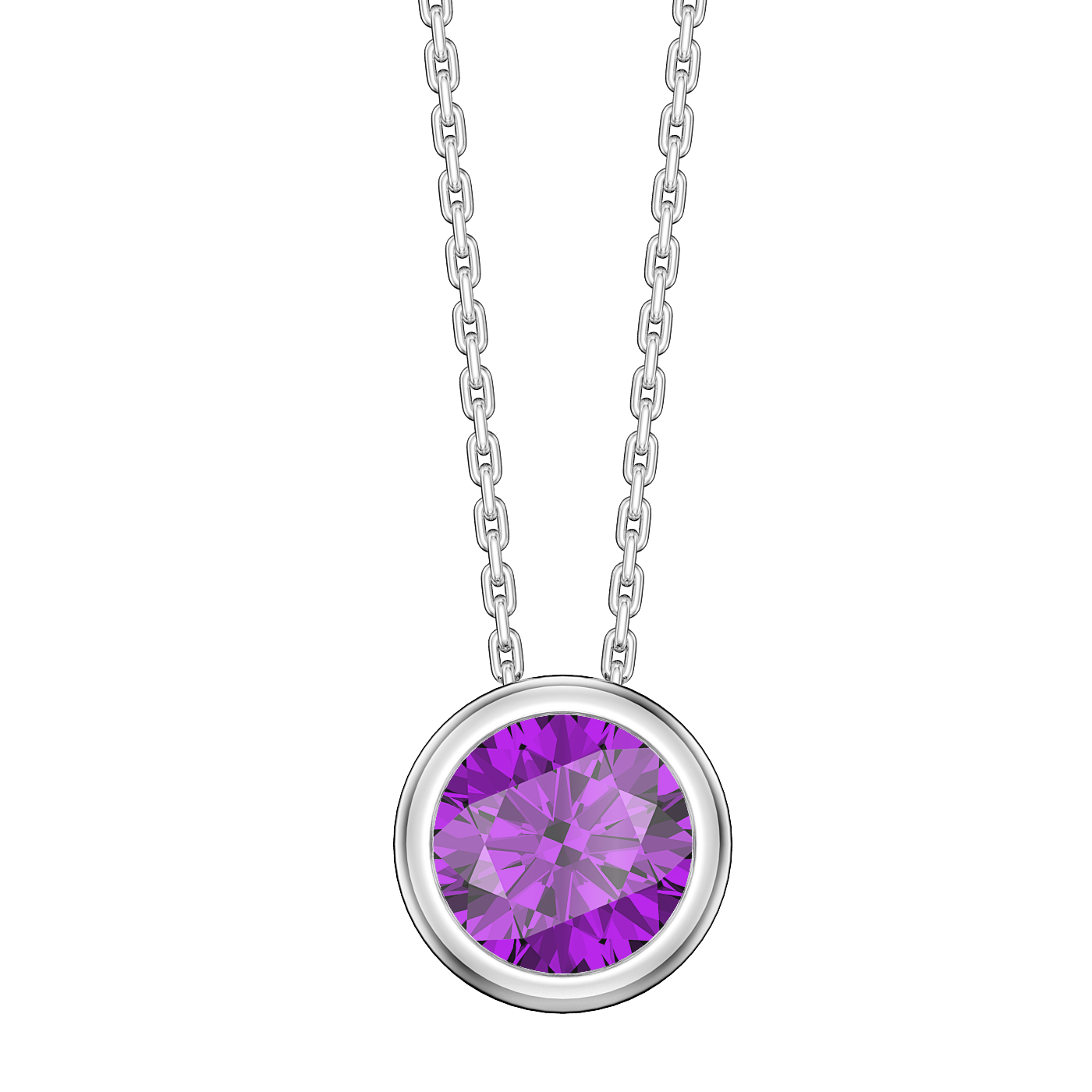 Infinity 1.0ct Amethyst Solitaire Platinum plated Silver Bezel Pendant