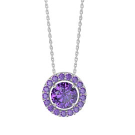 Infinity Amethyst Solitaire and Halo Platinum plated Silver Pendant Set