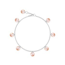 Venus Round Pink Pearl Platinum plated Silver Drop Anklet