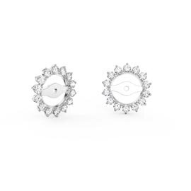 Fusion White Sapphire Platinum plated Silver Earring Starburst Halo Jackets