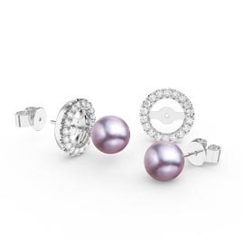 Venus Lilac Pearl Platinum Plated Silver Stud Earrings Halo Jacket Set