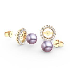 Venus Lilac Pearl 18ct Gold Vermeil Stud Earrings Halo Jacket Set