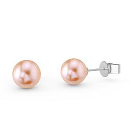 Venus Pink Pearl Platinum Plated Silver Stud Earrings 5.5 to 6.0mm