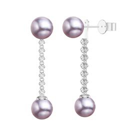 Fusion Lilac Pearl Platinum Plated Silver Round Stud and Drop Earrings Set