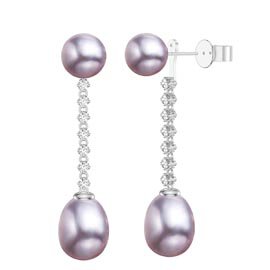 Fusion Lilac Pearl Platinum Plated Silver Stud and Drop Earrings Set