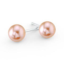Venus Pink Pearl Platinum Plated Silver Stud Earrings 7.5 to 8.0mm