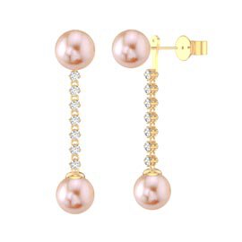 Fusion Pink Pearl 18ct Gold Vermeil Round Stud and Round Drop Earrings Set