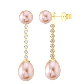 Fusion Pink Pearl 18ct Gold Vermeil Stud and Drop Earrings Set