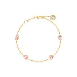 Pink Pearl and Diamond By the Yard 18ct Yellow Gold Bracelet