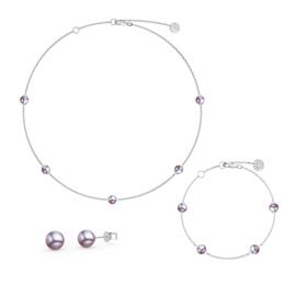 Lilac Pearl By the Yard Platinum plated Silver Jewellery Set
