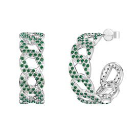Infinity Emerald Platinum plated Silver Pave Link Hoop Earrings