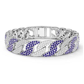 Infinity Blue and White Sapphire Platinum plated Silver Pave Link Bracelet