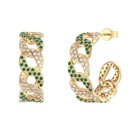 Infinity Emerald and White Sapphire 18ct Gold Vermeil Pave Link Hoop Earrings