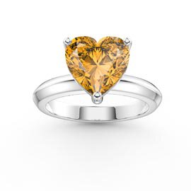 Unity 2ct Heart Citrine Solitaire Platinum Plated Silver Promise Ring