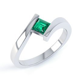 Combinations Emerald Square Stacking Silver Ring