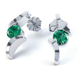 Combinations Emerald Round Rhodium plated Silver Earrings