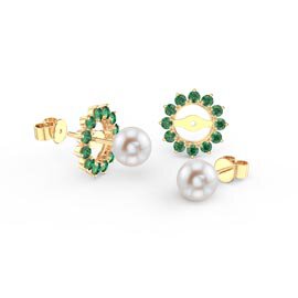 Fusion Pearl 18ct Gold Vermeil Stud Emerald Earrings Halo Jacket Set
