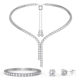 Eternity Asymmetric Drop Diamond CZ Rhodium plated Silver Jewellery Set