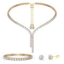 Eternity Asymmetric Drop Diamond CZ 18ct Yellow Gold plated Silver Jewellery Set