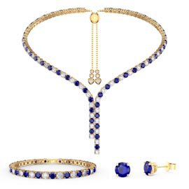 Eternity Asymmetric Drop Blue and White Sapphire 18ct Gold Vermeil Jewellery Set