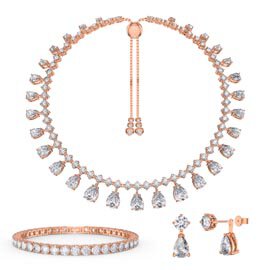 Princess Graduated Pear Drop White Sapphire 18ct Rose Gold Vermeil Choker Jewellery Set