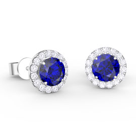 Eternity 1ct Sapphire and Diamonds Halo 18ct White Gold Stud Earrings